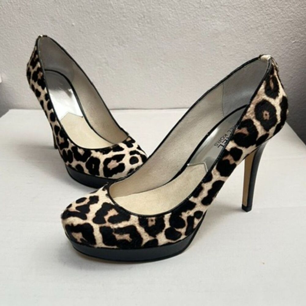 Michael Kors Lonna Womens Leopard Print Calf Hair Platform Stiletto Heels Sz 7
